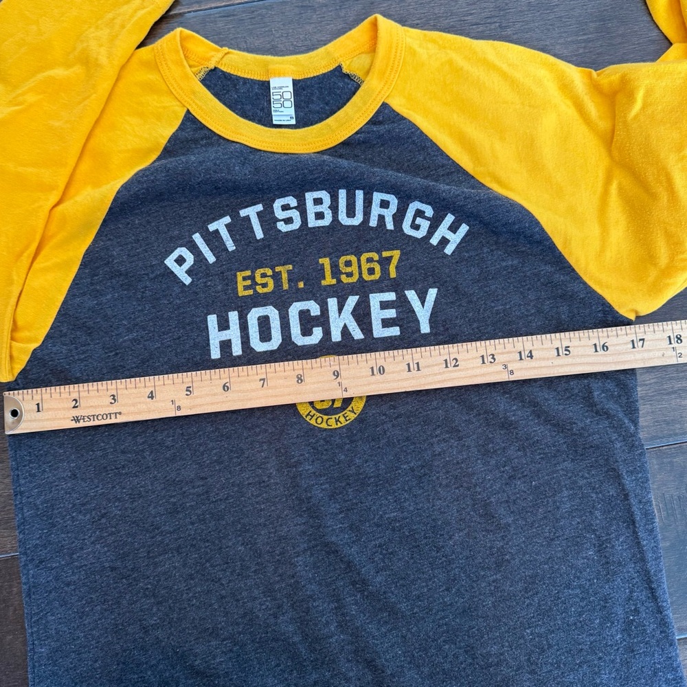 ❤️3/$30 Pittsburgh Hockey Raglan Tee - Yellow & Charcoal - Picture 5 of 7